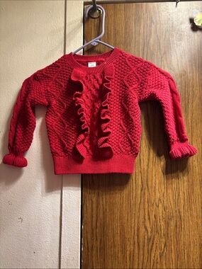 GAP Red Ruffle Cable Knit Sweater